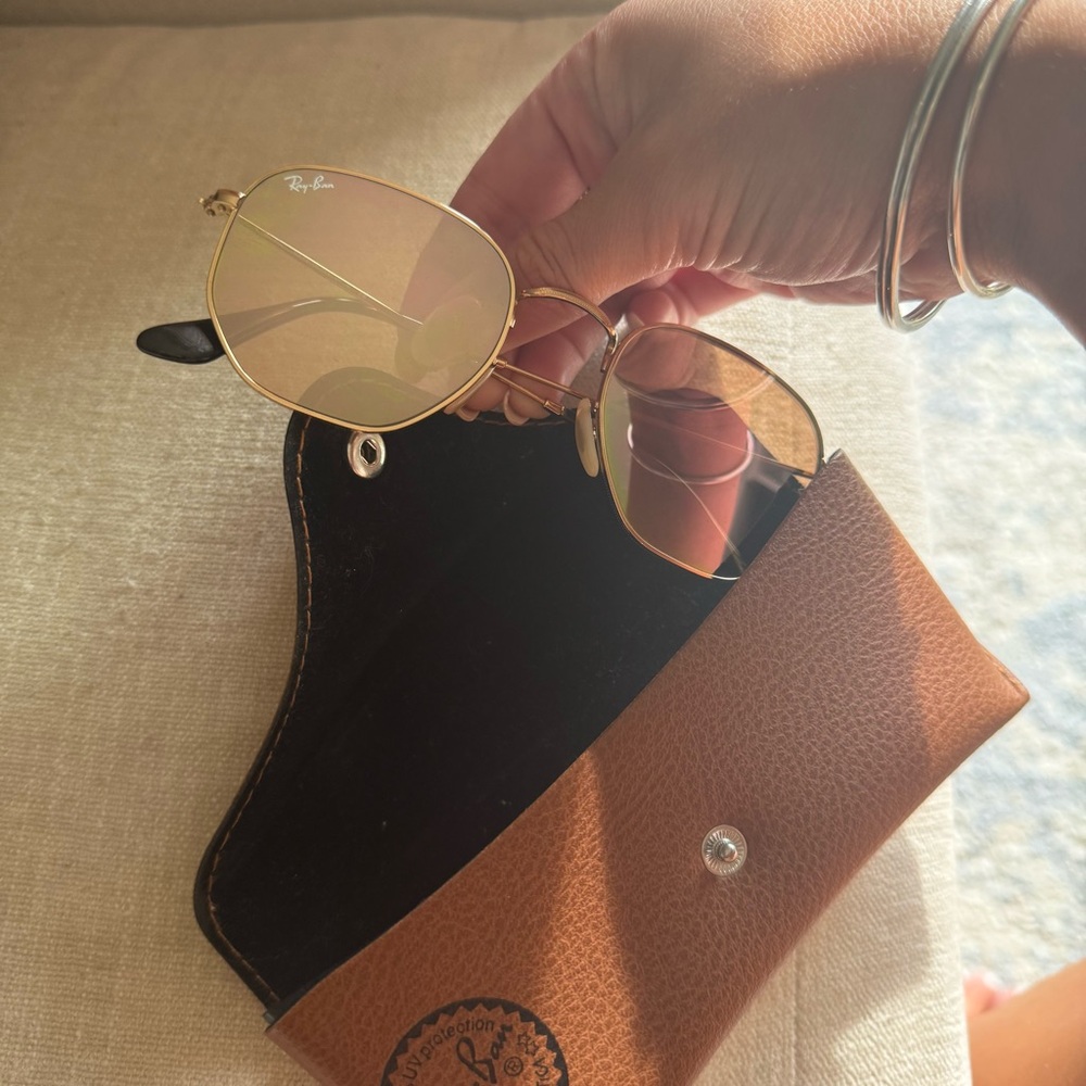 Ray-Ban Gold and Pink Hexagonal Sunglasses